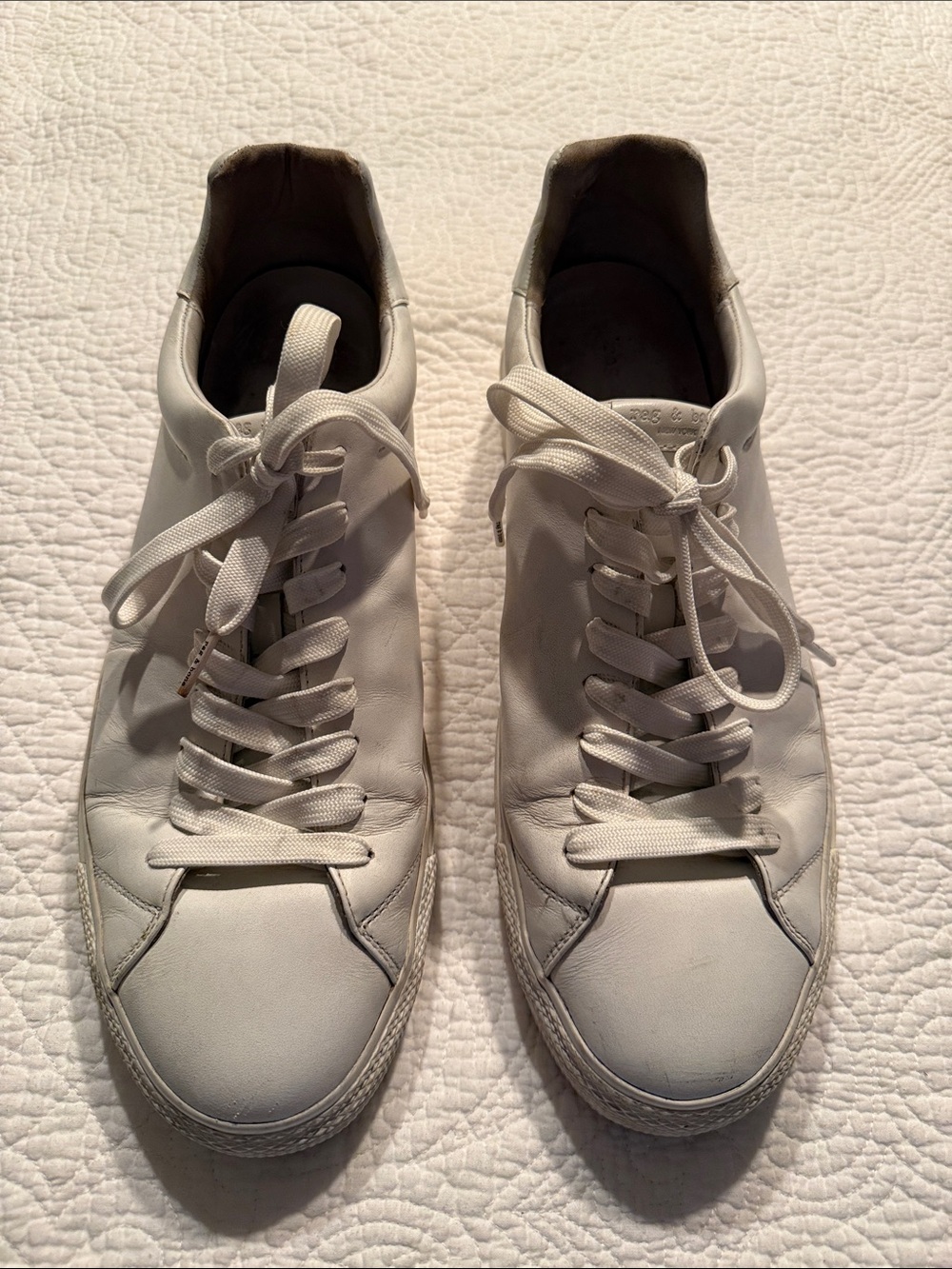 rag & bone White Leather Low-Top Sneakers - Minimal Lace-Up